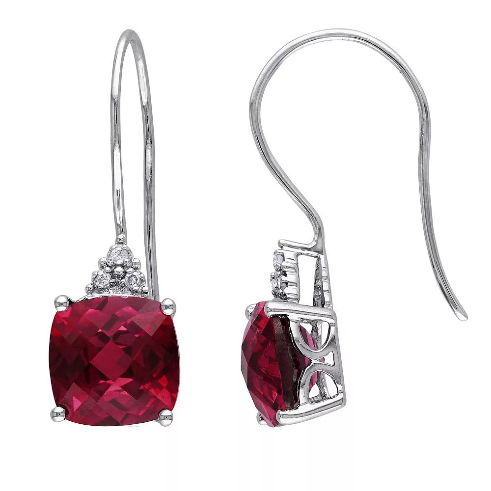 Stella Grace 10k White Gold Lab-Created Ruby & Diamond Accent Hook Earrings, Women's Product Image