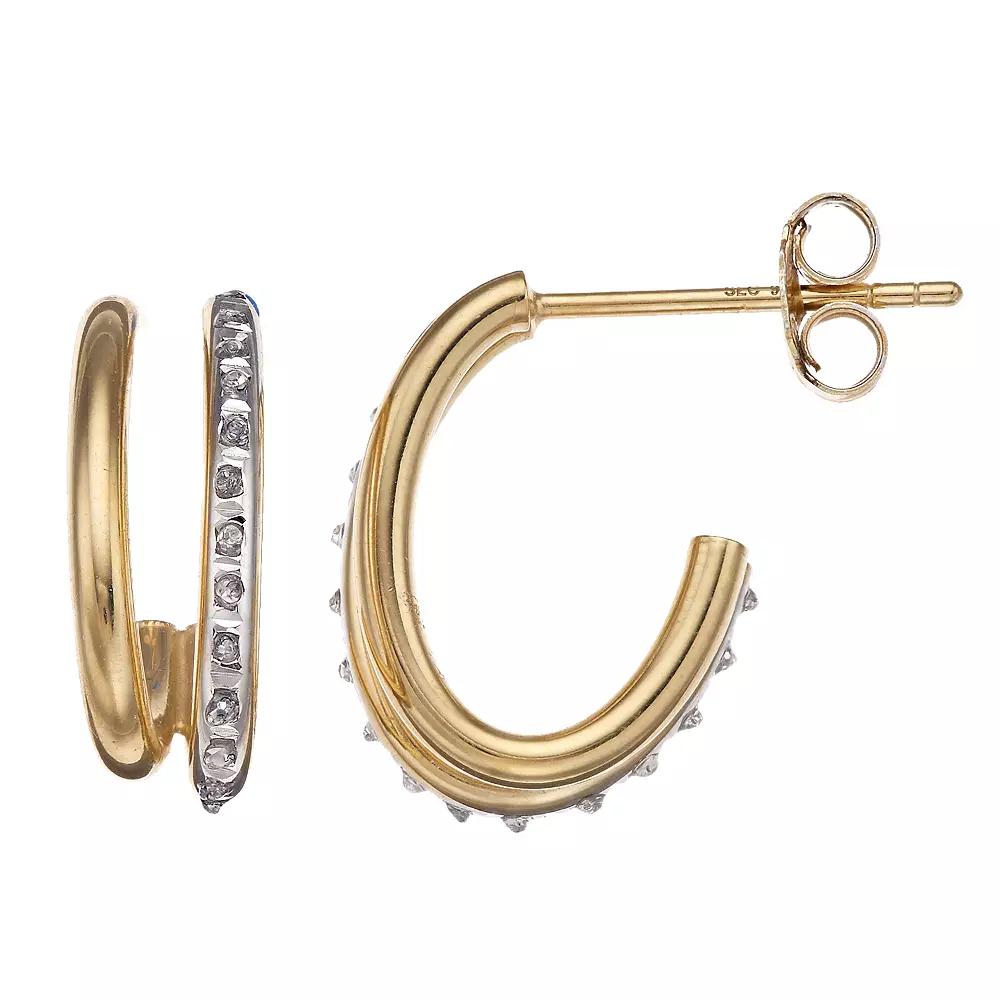 Diamond Mystique Sterling Silver Diamond Accent Double J-Hoop Earrings, Women's, 18k Gold Over Silver Product Image