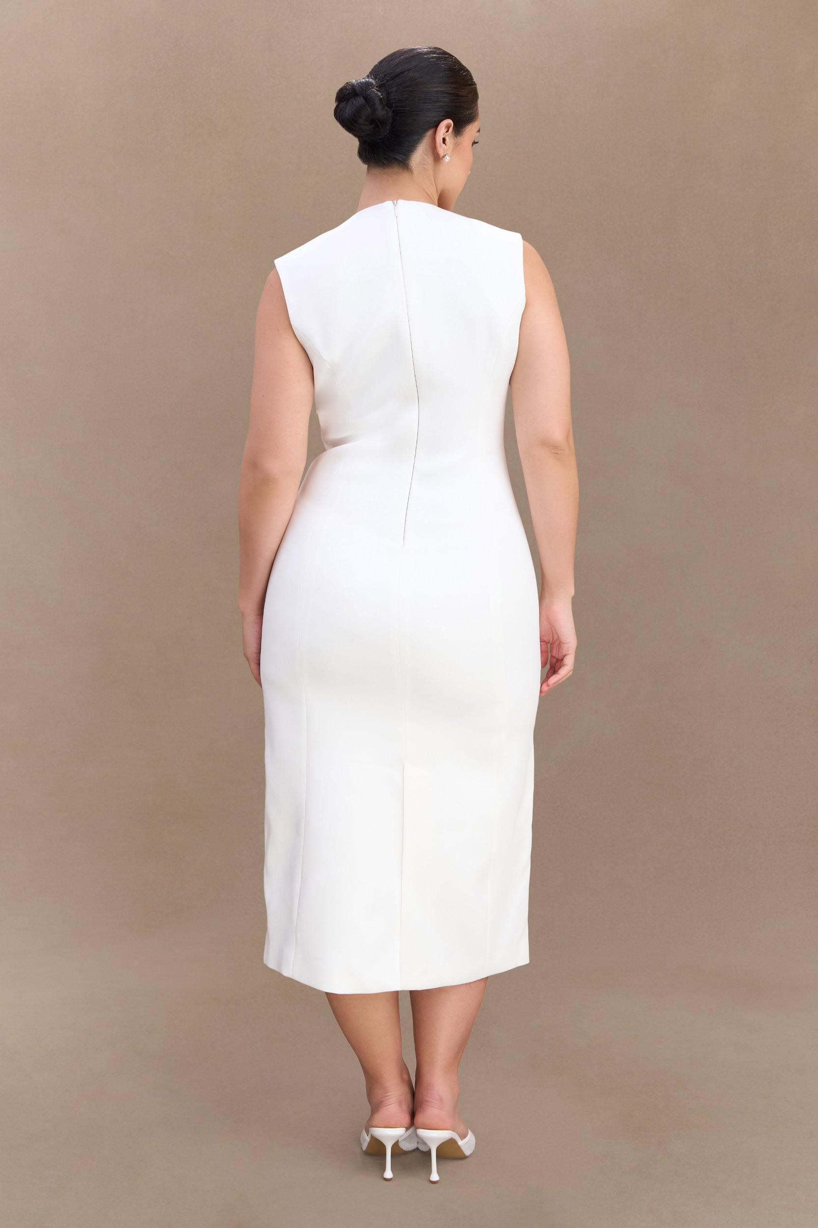 Audrine Suiting Sleeveless Midi Dress - Ivory Product Image