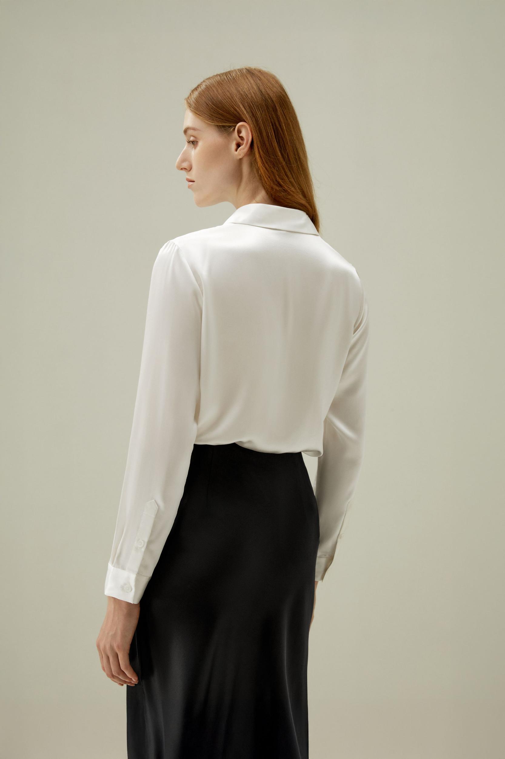 LILYSILK Silk Shirt Women - Dark Gray Mulberry Silk - Non-Toxic Dyes Concealed Mother-Of-Pearl Buttons Blouse Petite M Product Image