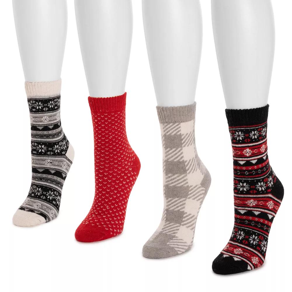 Women's MUK LUKS Holiday Boot Socks 2-Pack, Black Red Silver Product Image