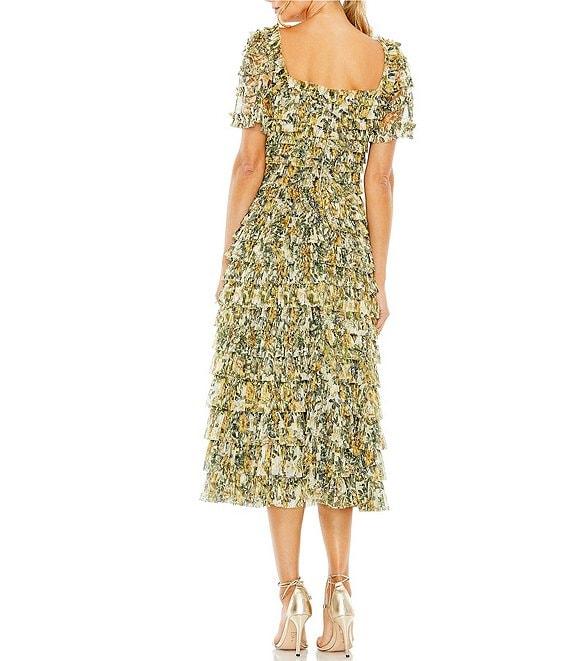 Mac Duggal Square Neck Short Sleeve Micro Ruffle Dress Product Image