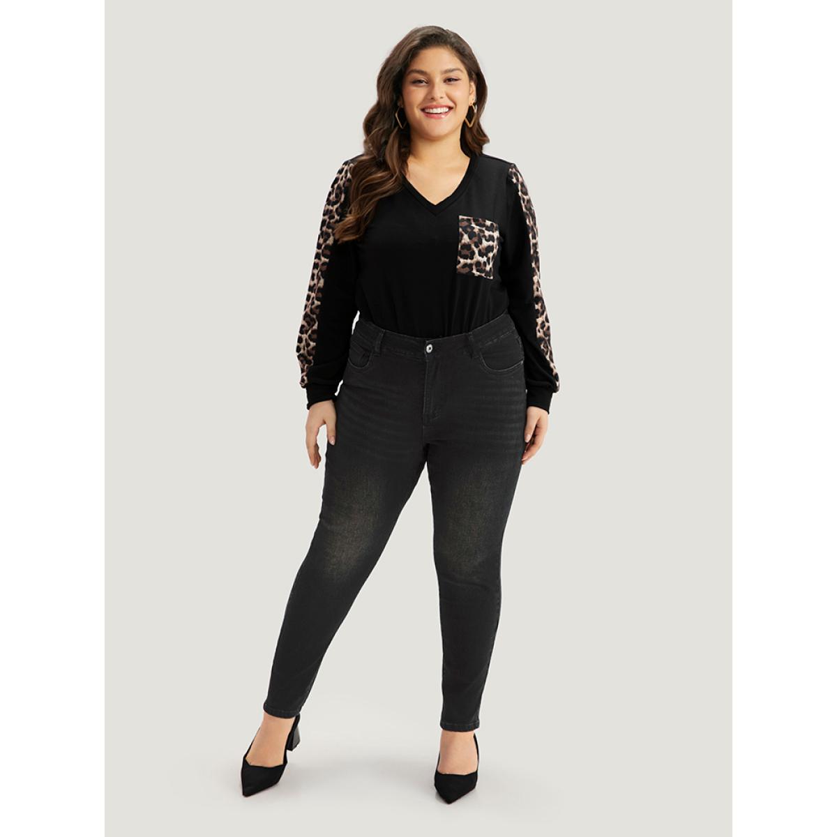 Plus Size Skinny High Rise Black Wash Jeans Women Black Casual Plain Plain High stretch Pocket Jeans BloomChic 10/M Product Image