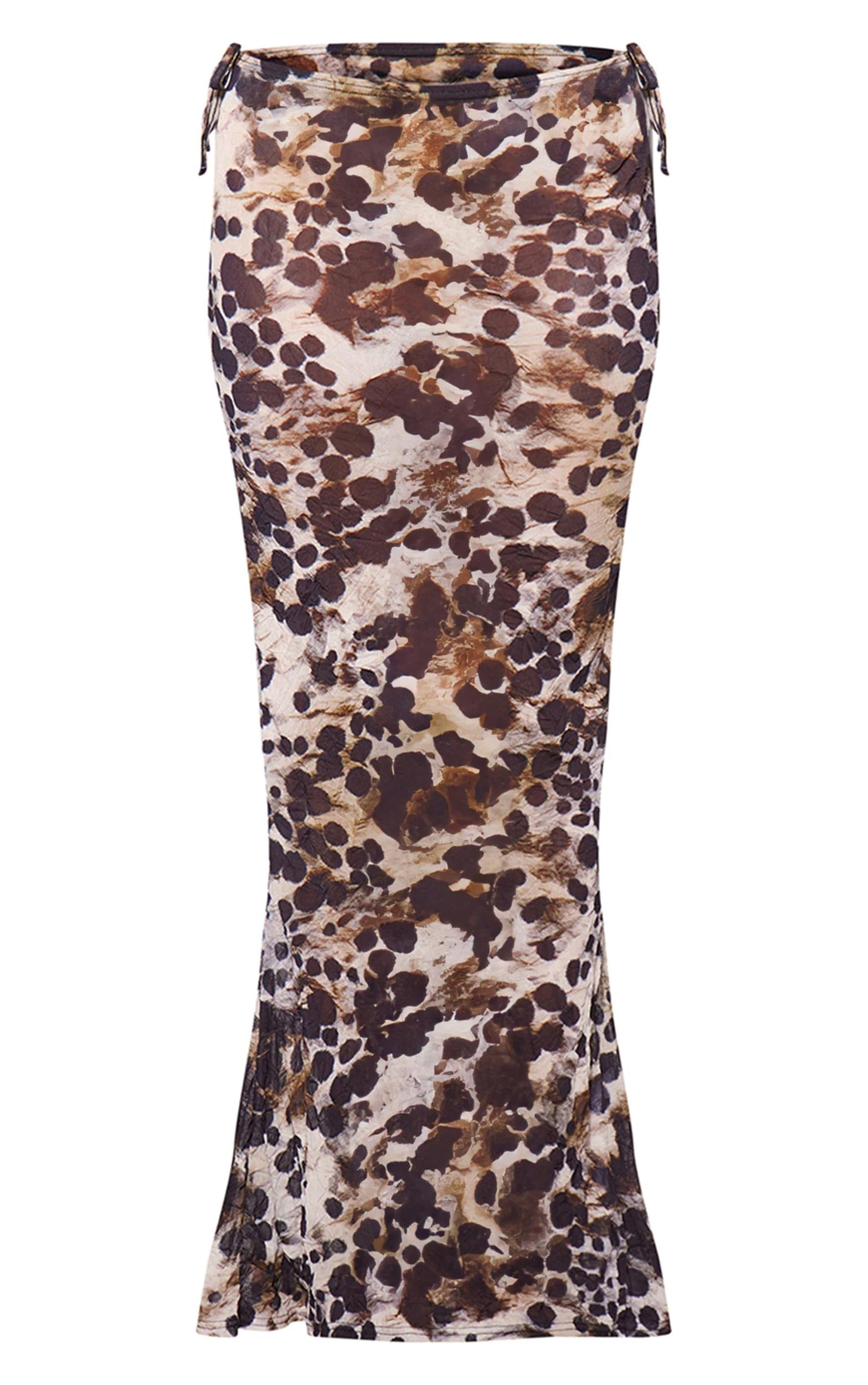  Black Printed Crinkle Mesh Low Rise Fish Tail Maxi Skirt Product Image