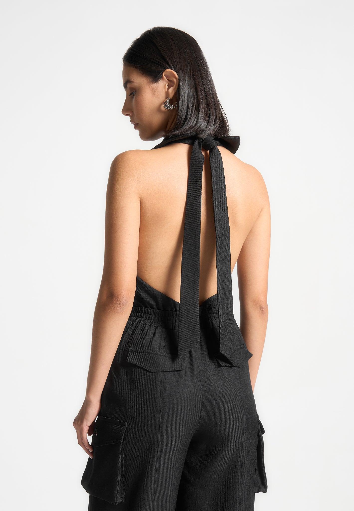 Tailored Halterneck Cargo Jumpsuit - Black Female Product Image
