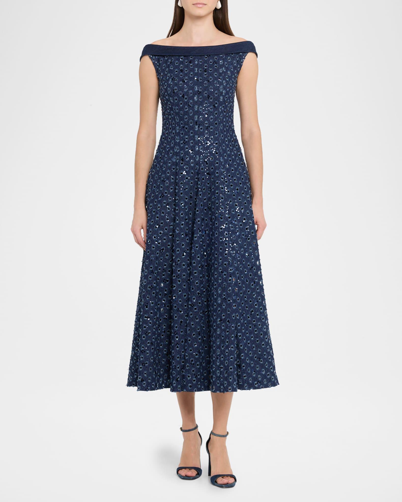 Sequin Denim Fit & Flare Midi Dress Product Image