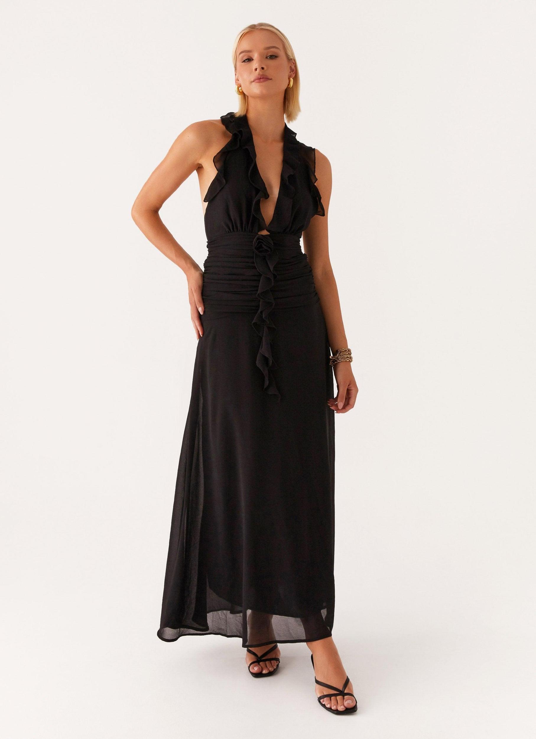 What You Need Frill Maxi Dress - Black Product Image