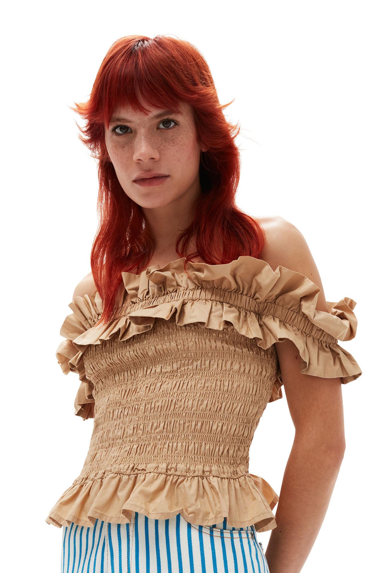 Cotton Poplin Off-Shoulder Smock Top Product Image