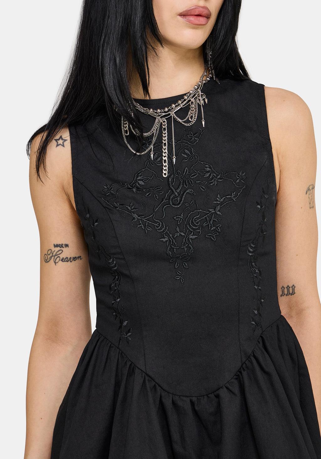 Ailis Balloon Hem Embroidered Mini Dress Product Image
