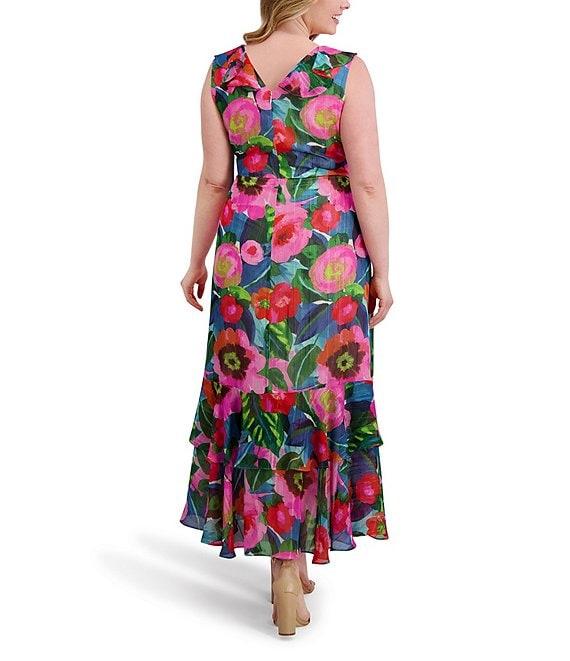 Kensie Plus Size Floral Printed High-Low Hem Chiffon Dress Product Image