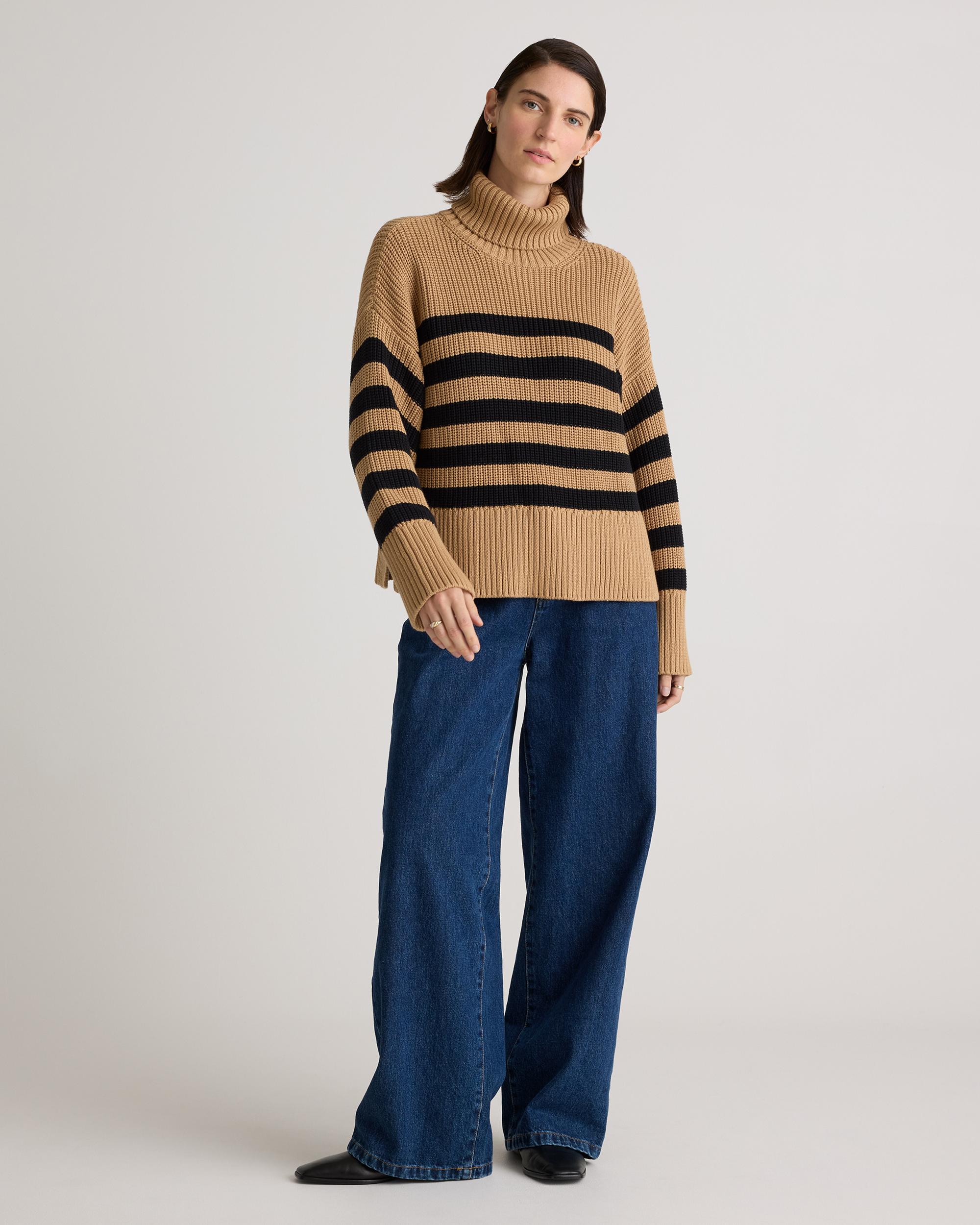 Quince | Women's Split Hem Turtleneck Sweater Organic Cotton Product Image