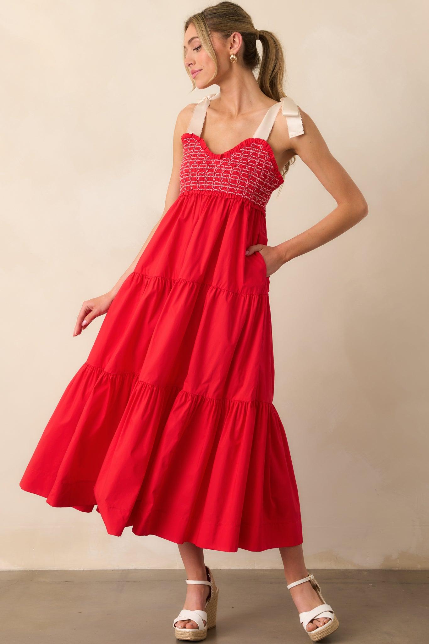 The Felicity Red Cotton Maxi Dress Product Image