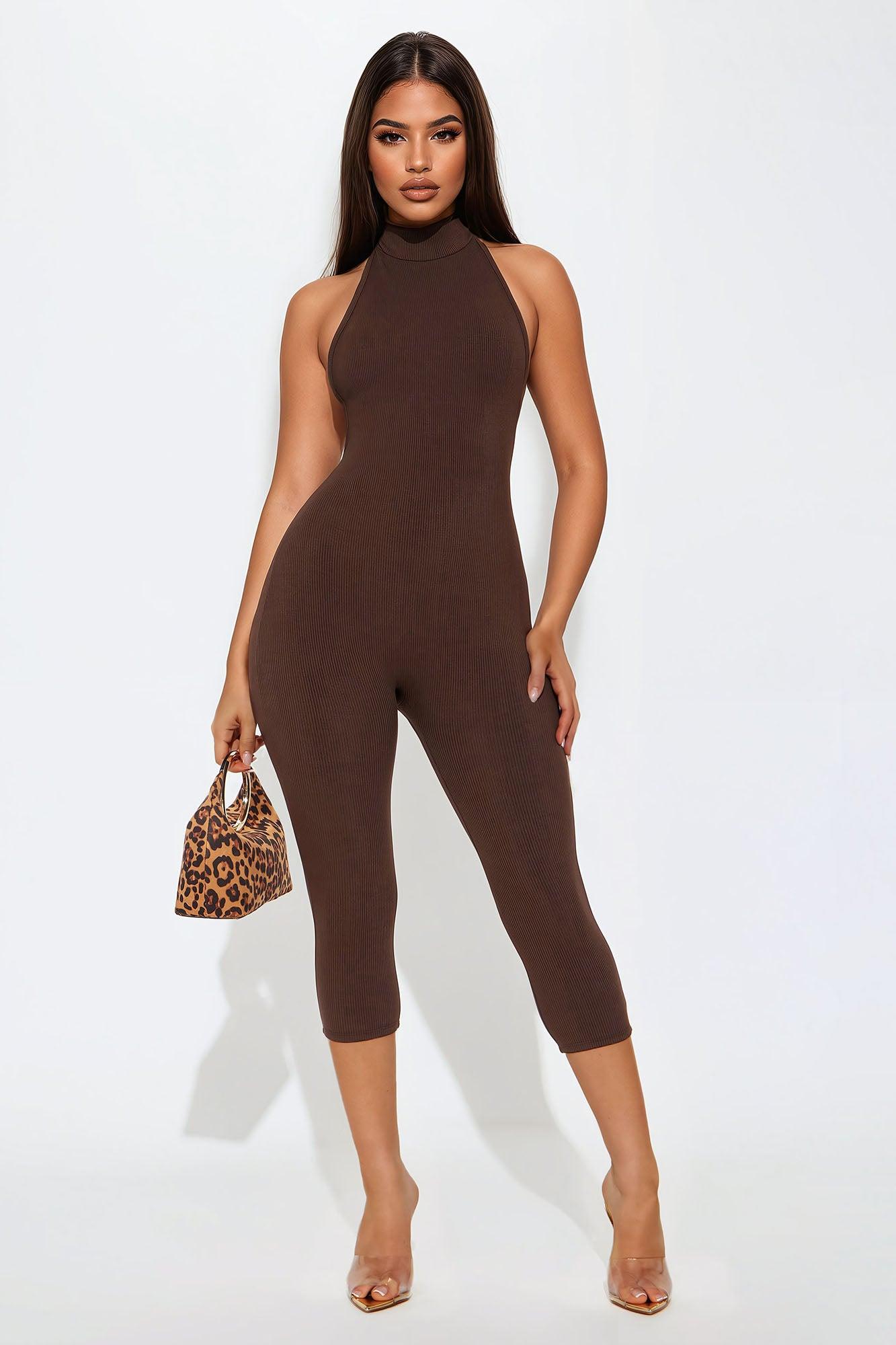 Cassandra Snatched Capri Jumpsuit - Chocolate Product Image