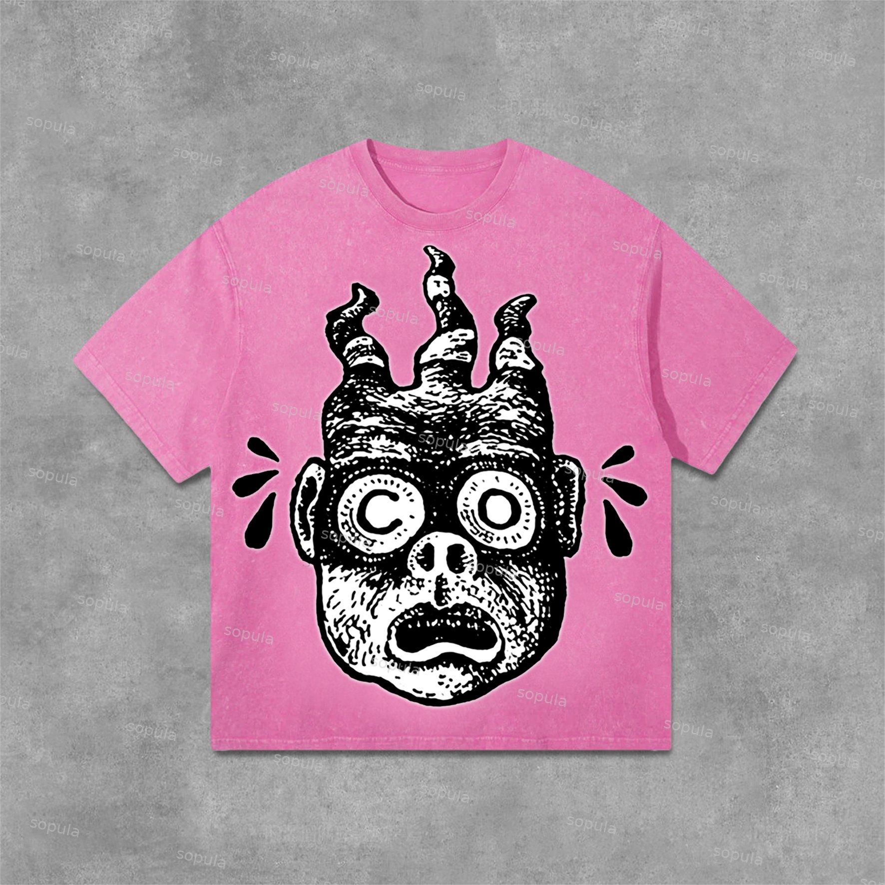 Men's Funny Cartoon Avatar Graphic Acid Washed T-Shirt Product Image