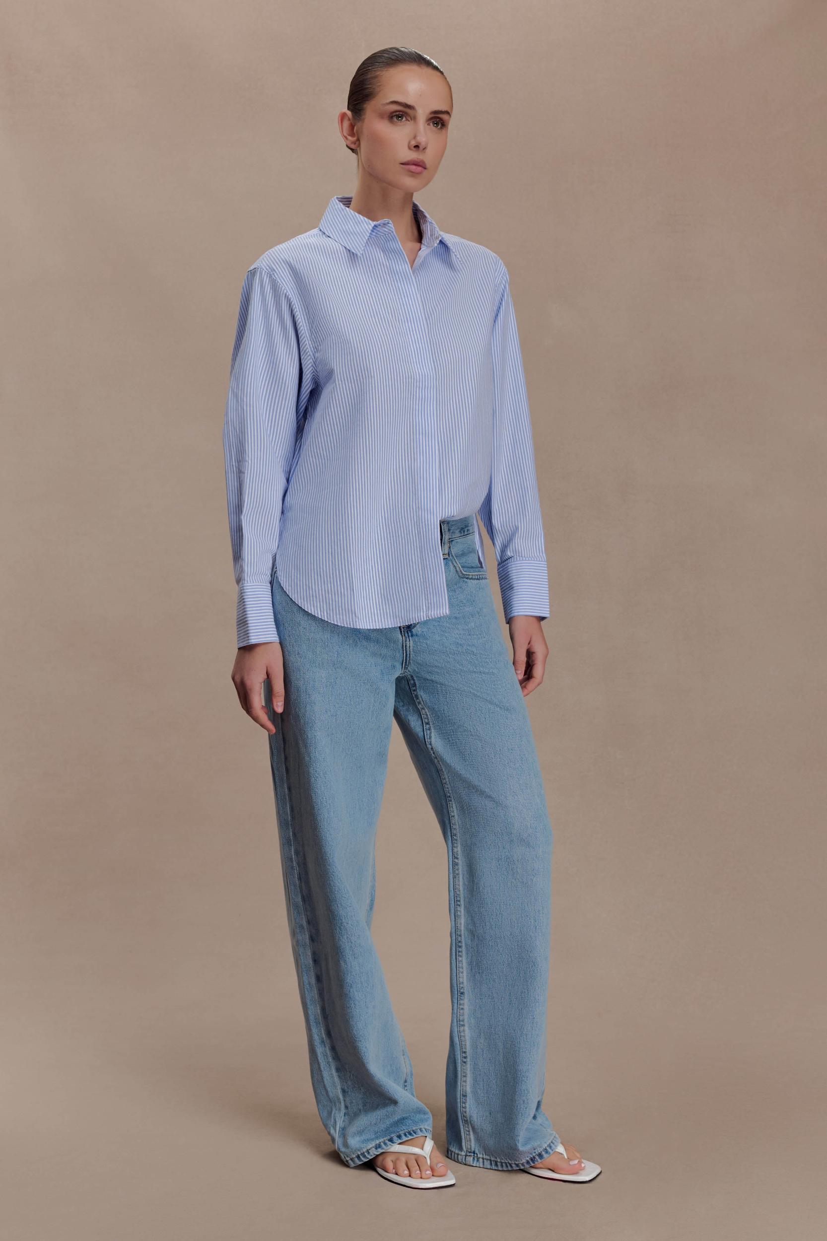 Hansen Oversized Shirt - Blue Pinstripe Product Image