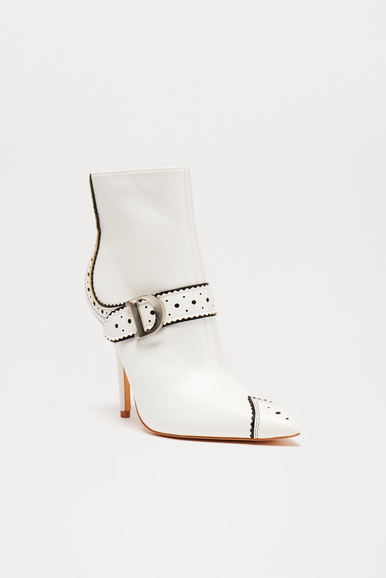 Zena Buckle Booties - White Product Image