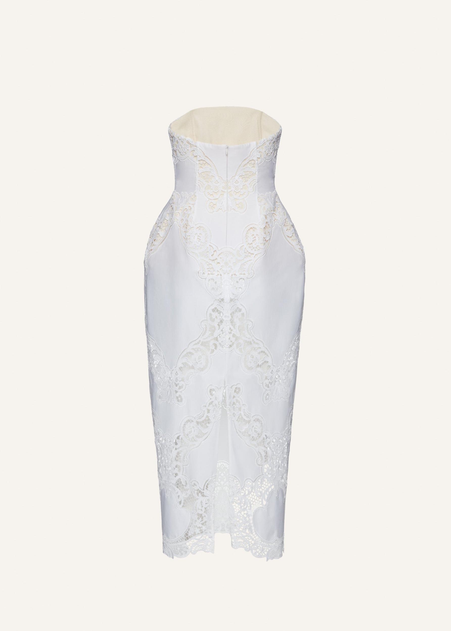 Strapless hourglass lace corset midi dress in white Product Image