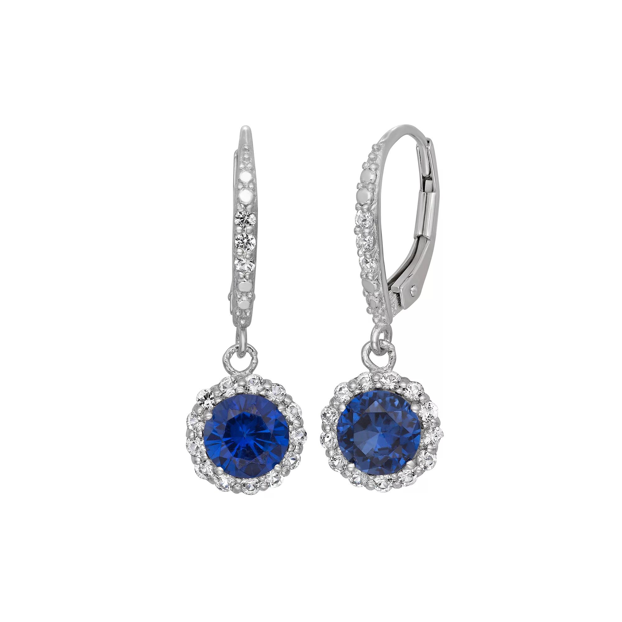 Lab-Created Blue and White Sapphire Sterling Silver Halo Drop Earrings, Women's, Multi Product Image
