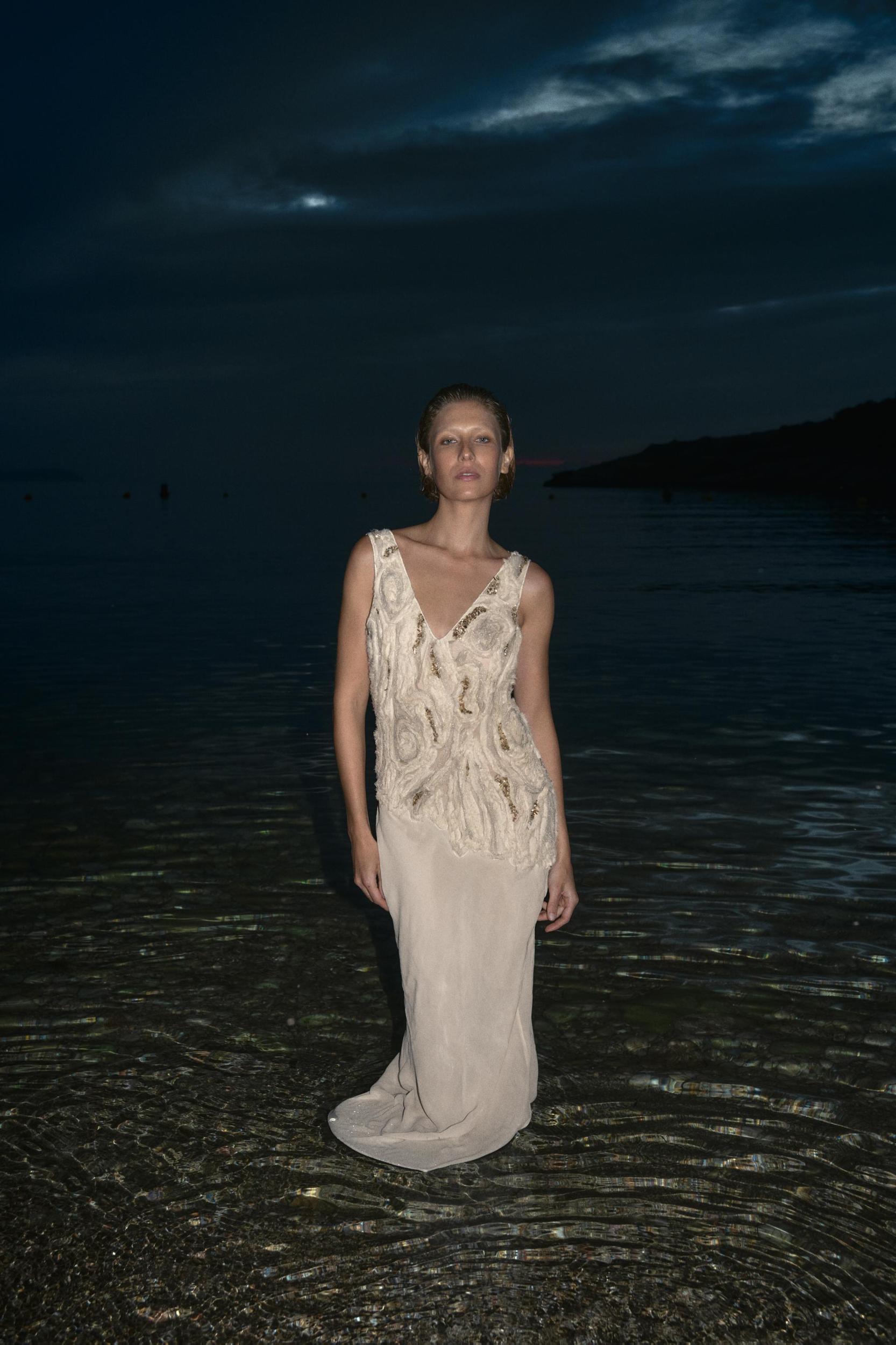 LONG BEADED TEXTURED DRESS Product Image