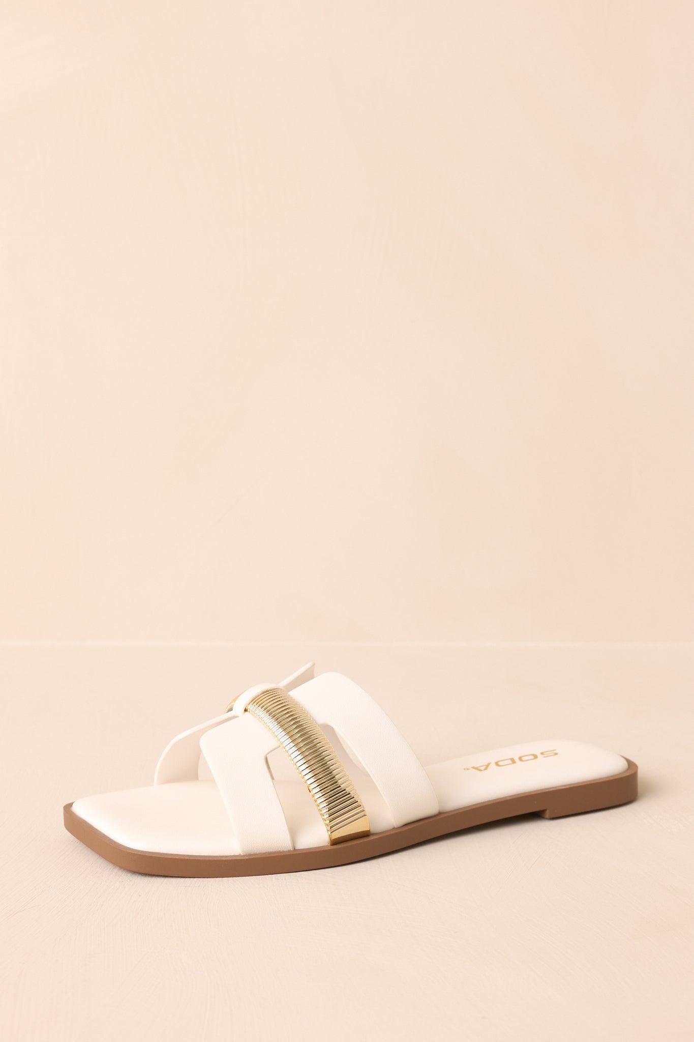 Starting The Day White Cut-Out Flat Slide Sandals Product Image