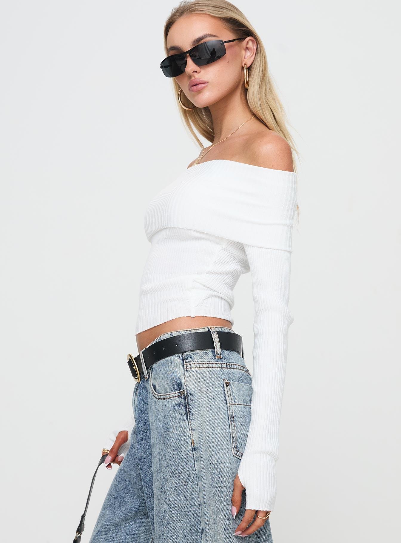 Morley Off Shoulder Sweater White Product Image