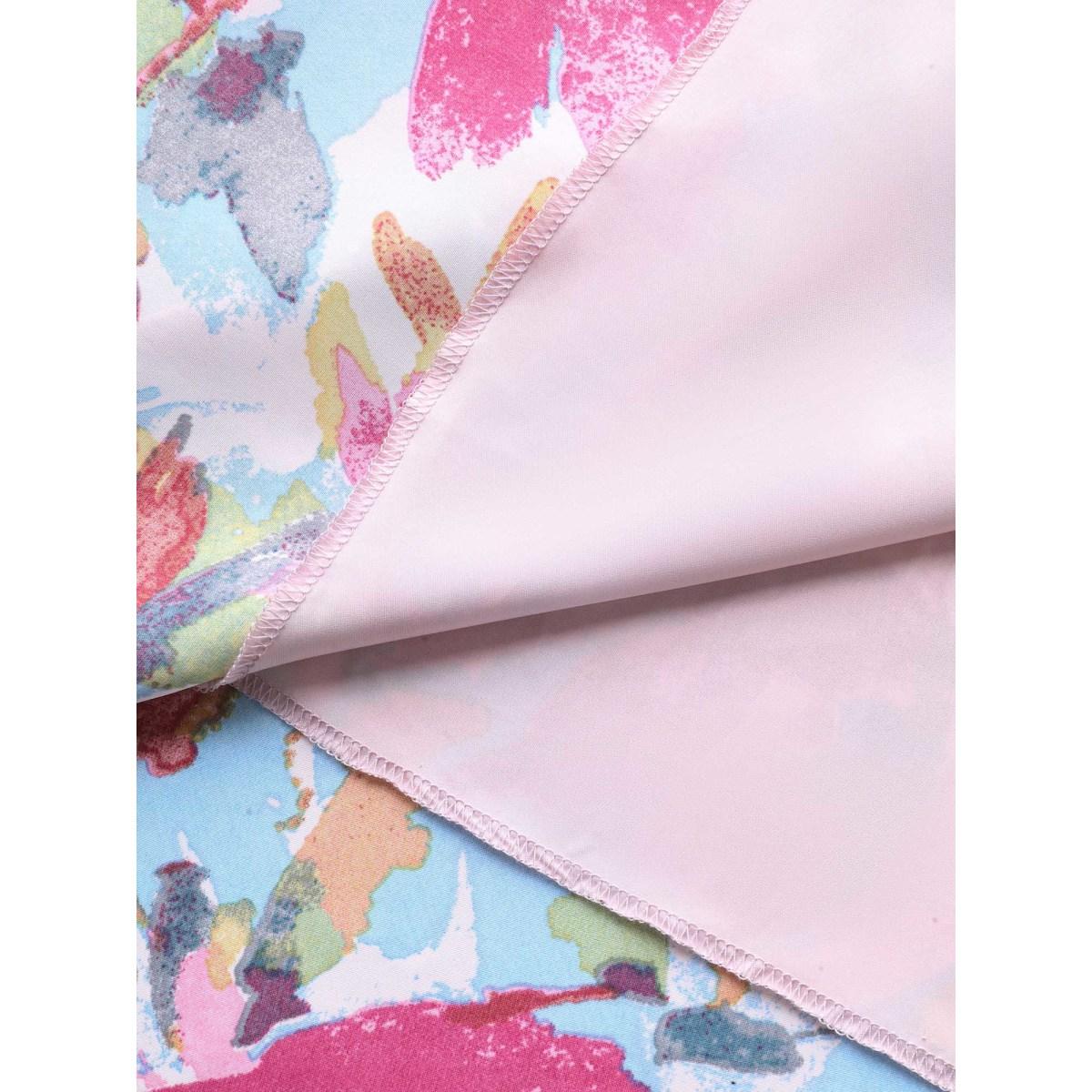 Plus Size Large Flower Print Cinched-Waist Midi Dress Multicolor Women V-neck Short sleeve Curvy BloomChic 28/5X Product Image