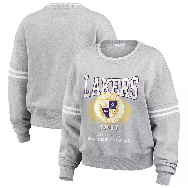 Women's WEAR by Erin Andrews Heather Gray Los Angeles Lakers French Terry Pullover Sweatshirt,  Product Image
