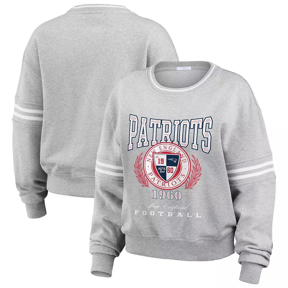 Women's WEAR by Erin Andrews Heather Gray New England Patriots Pullover Sweatshirt, Size: Small, Grey Product Image
