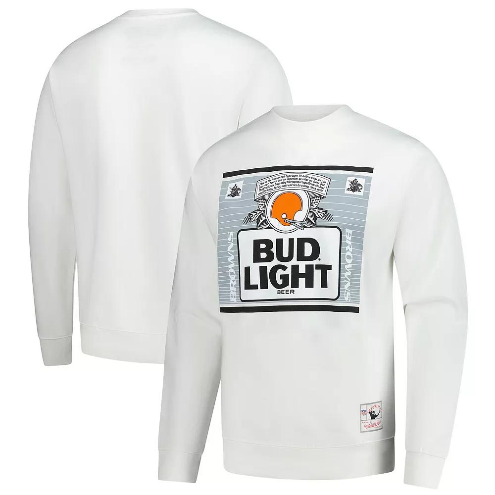 Men's Mitchell & Ness White Cleveland Browns NFL x Bud Light The Crest Pullover Sweatshirt, Size: 3XL Product Image
