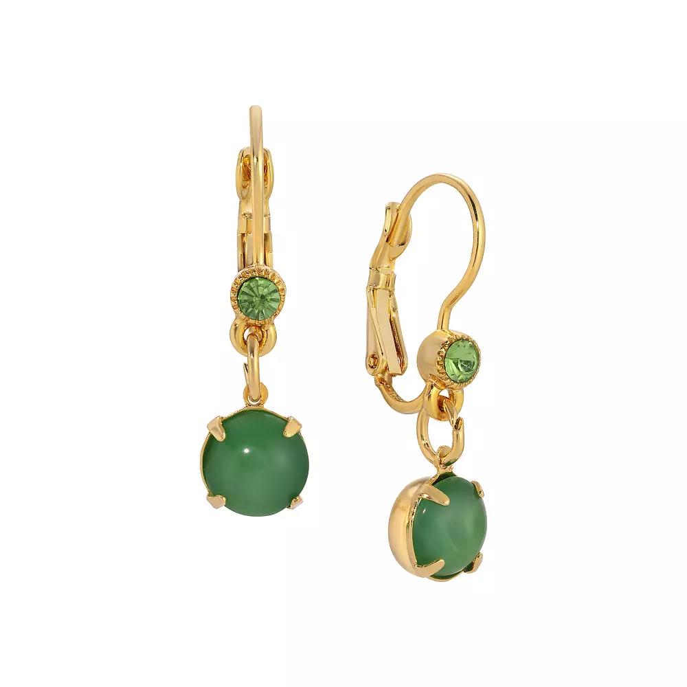 1928 Gold Tone Green Moonstone Drop Earrings, Women's Product Image