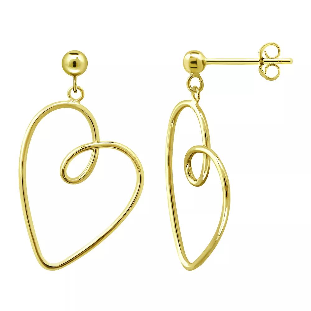 Aleure Precioso Thin Drawn Off Center Heart Drop Earrings, Women's, Gold Tone Product Image