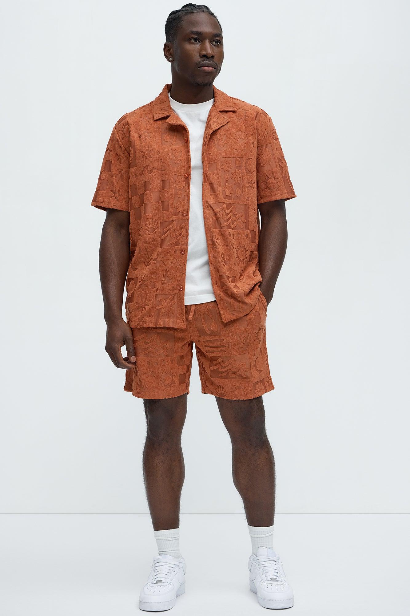Tropical Terry Fabric Relaxed Shorts - Rust Product Image