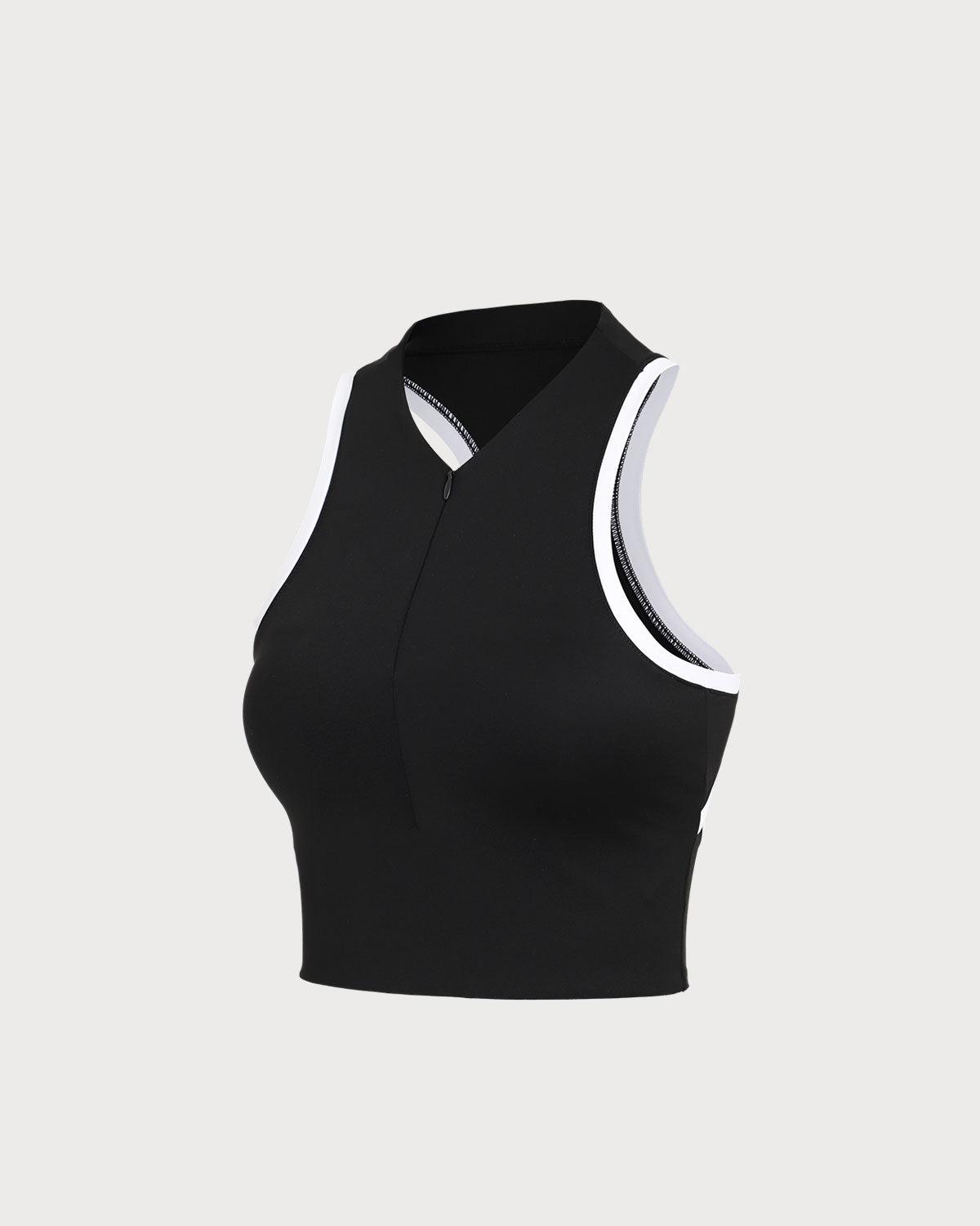 Black Round Neck Zipper Yoga Tank Top - Light Support Product Image