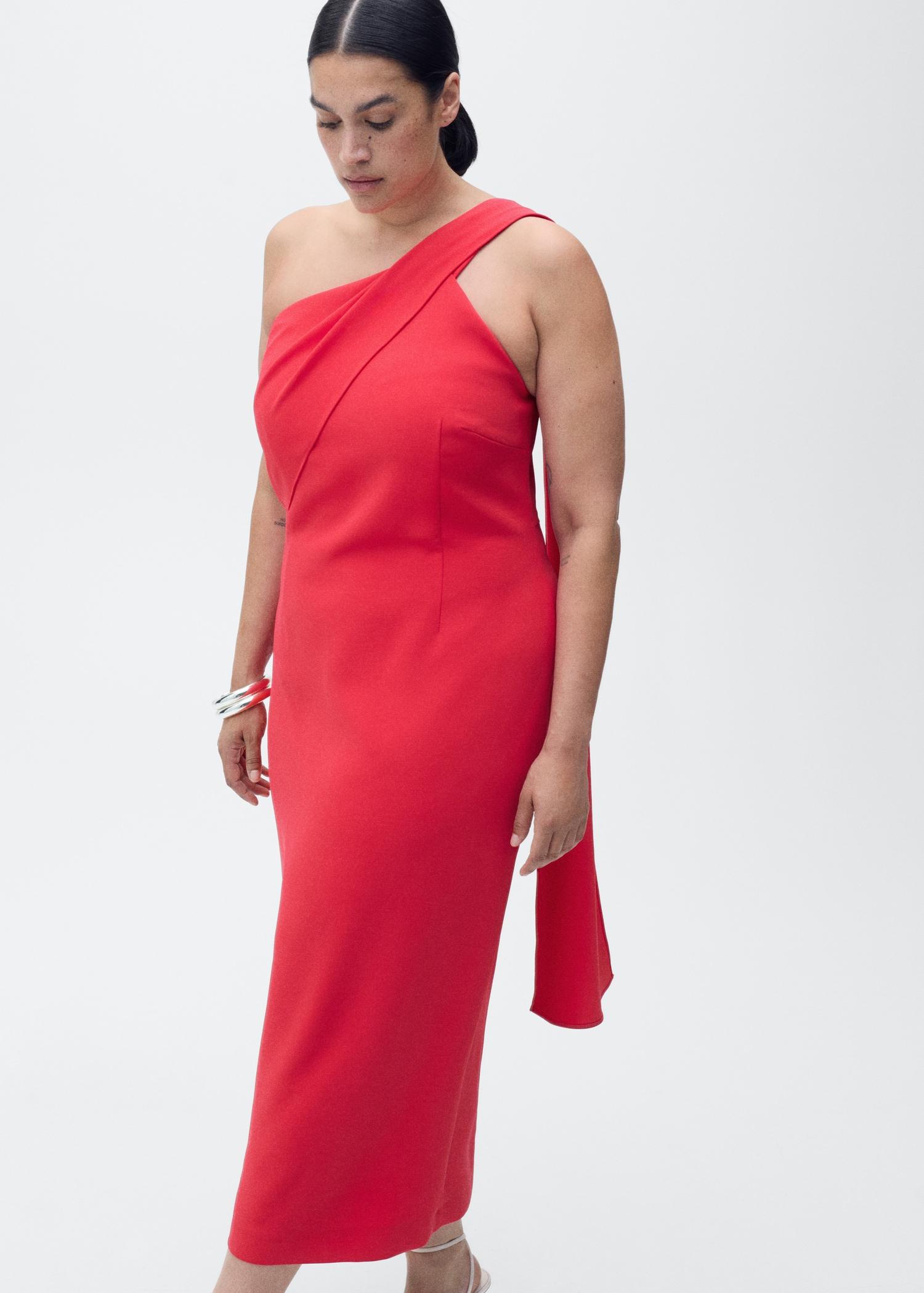 Asymmetrical bow-neck dress - Women | MANGO USA Product Image