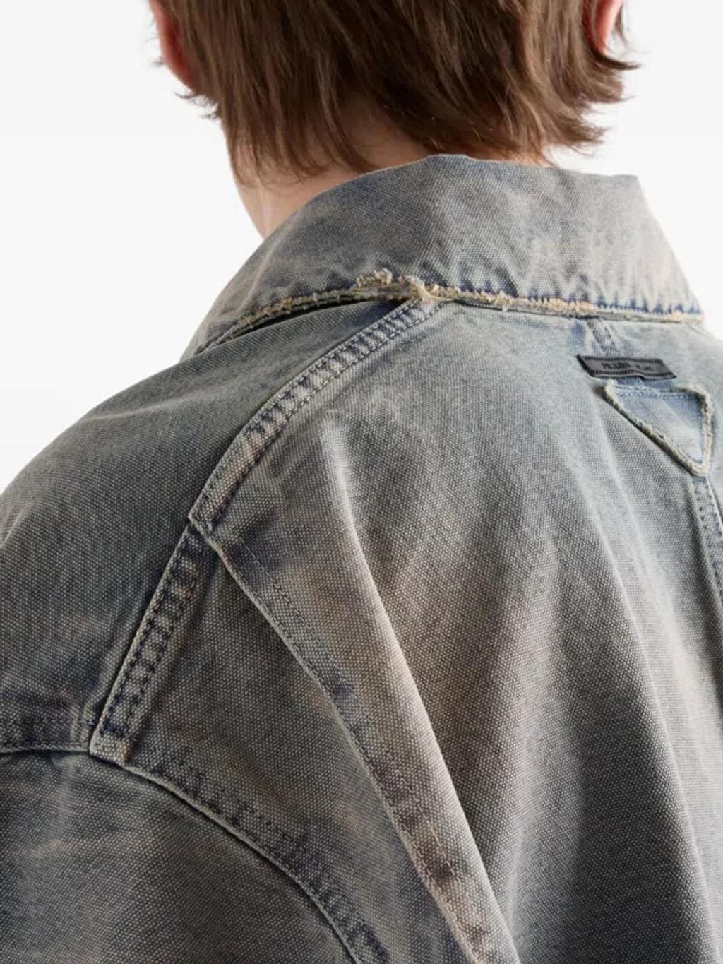 PRADA Distressed Denim Blouson Jacket In Gray Product Image