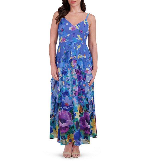 SIENA Chiffon Floral Print V Neck Sleeveless A-Line Midi Dress Product Image