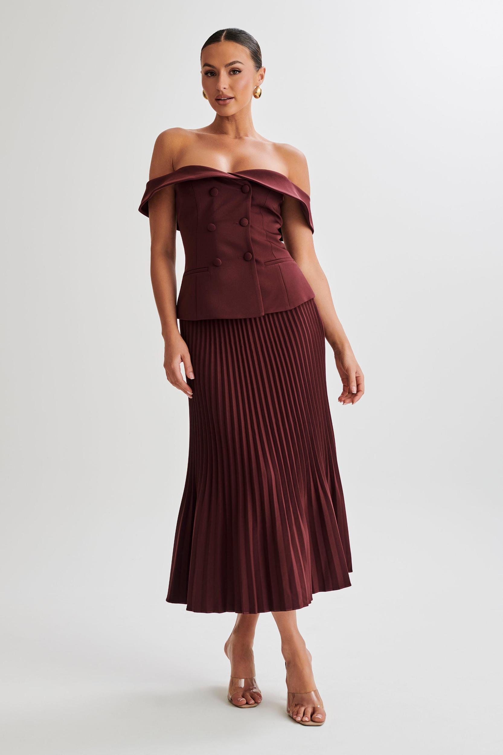 Twyla Pleated Suiting Maxi Skirt - Plum Product Image