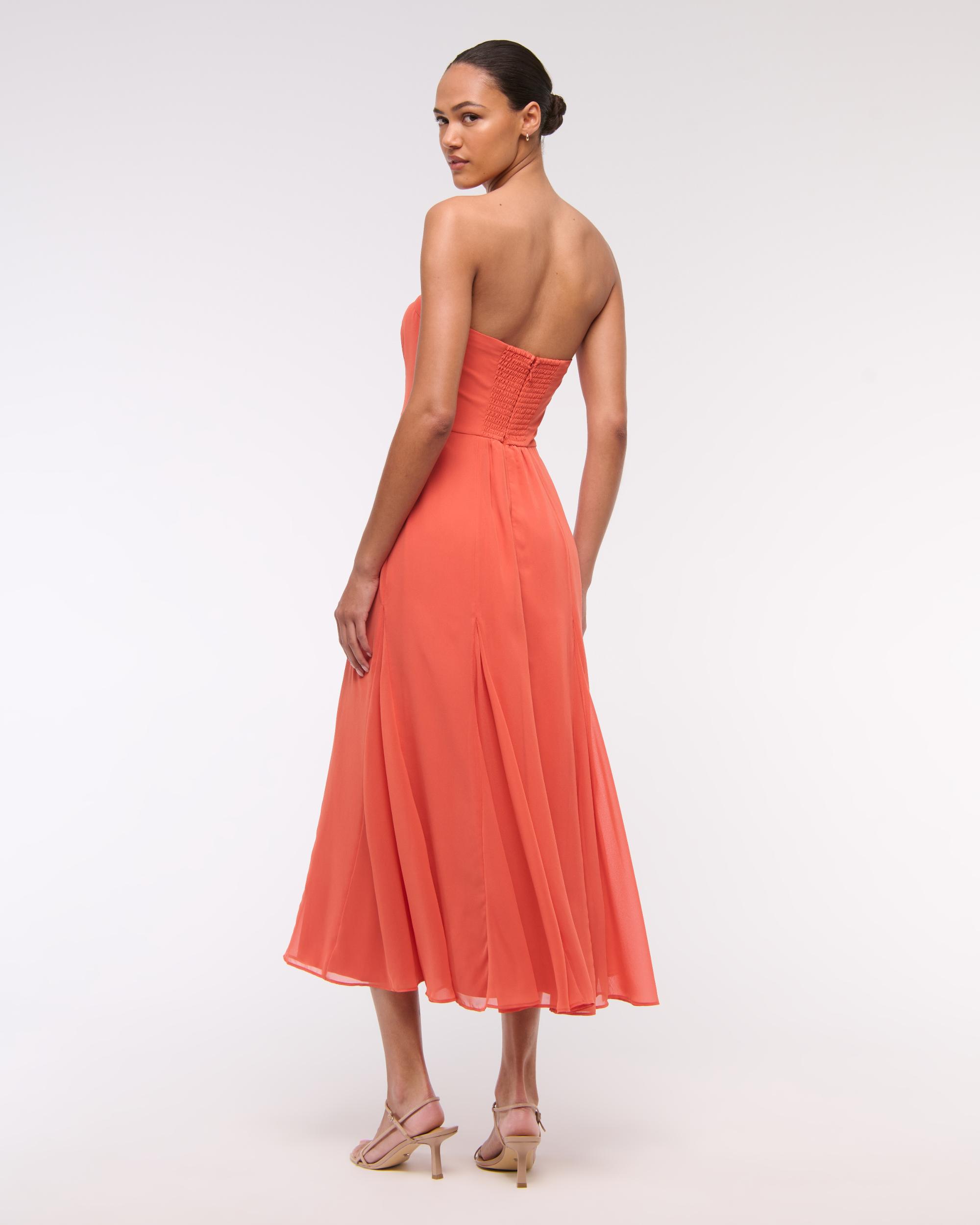 The A&F Camille Strapless Godet Midi Dress Product Image