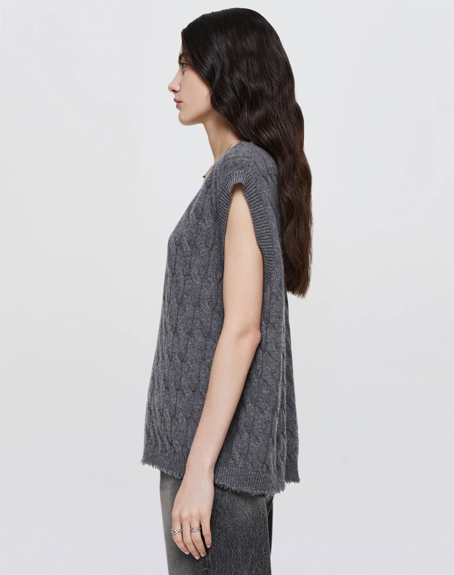 Cashmere Cable Vest - Grey Heather Product Image