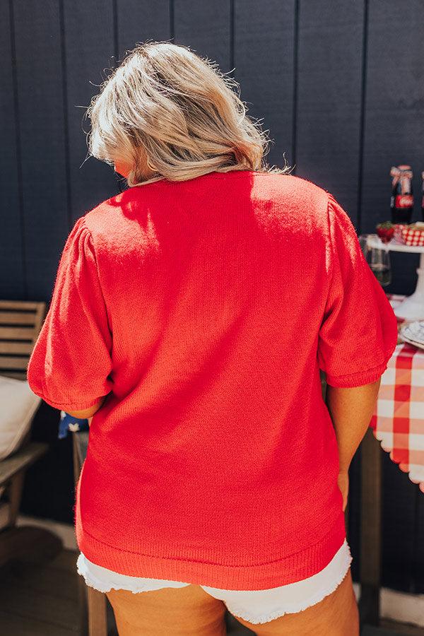 USA Knit Sweater Top in Red Curves Product Image