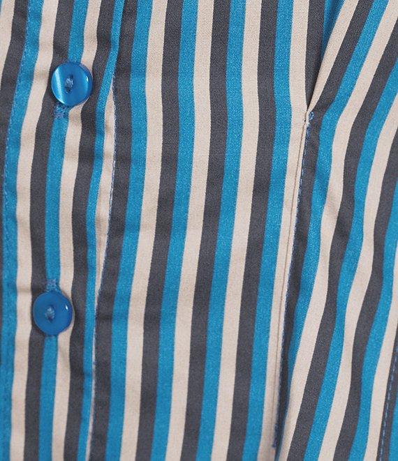 Sugarlips Striped Point Collar Dolman Sleeves Pleated Smocked Button Front Cotton Poplin Dress Product Image