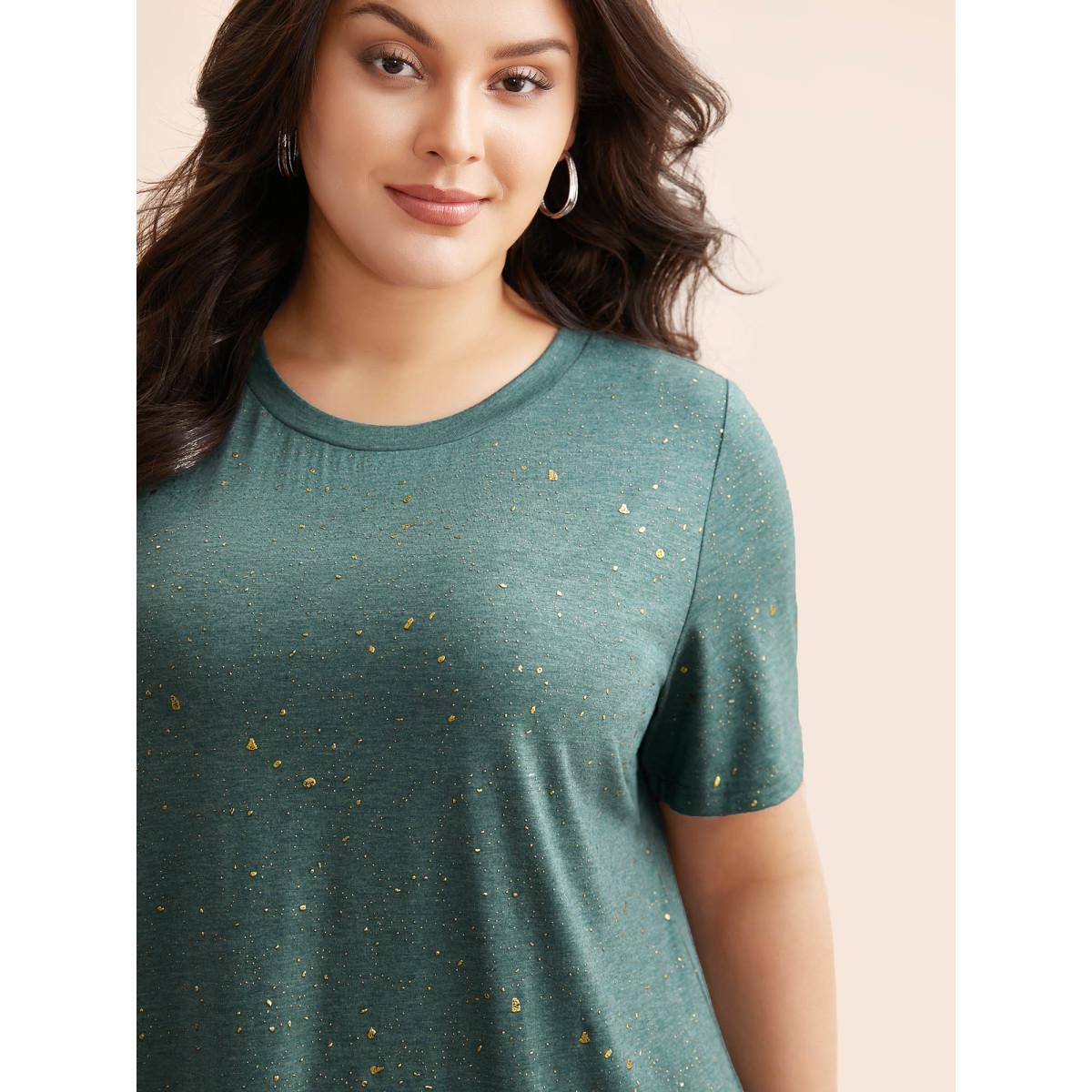 Plus Size Plain Textured Round Neck T-shirt Emerald Women Casual Non Non Everyday T-shirts BloomChic 18-20/2X Product Image