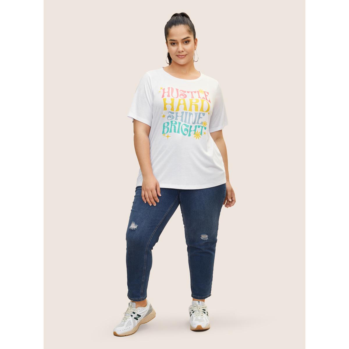 Plus Size Colorful Design Print Round Neck T-shirt WhiteSmoke Women Casual Contrast Art&design Round Neck Everyday T-shirts BloomChic 14-16/1X Product Image