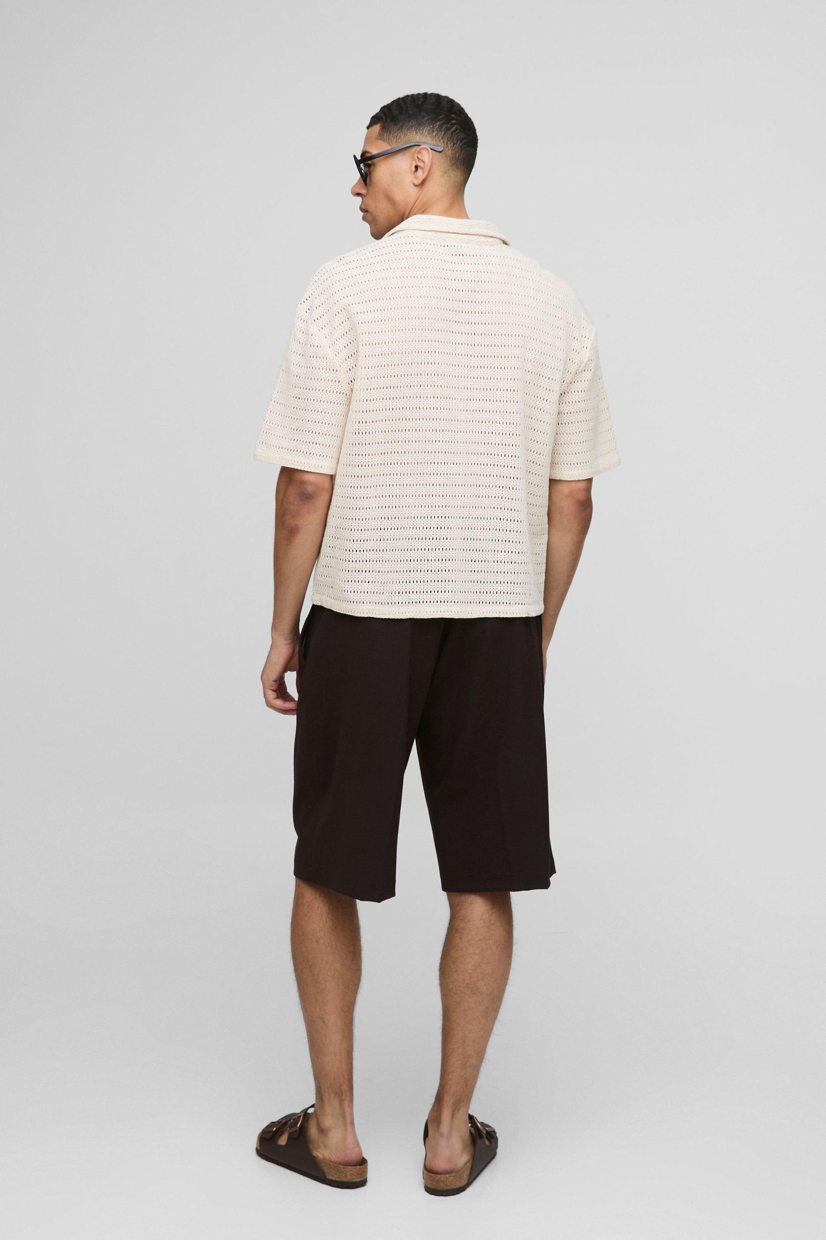 Oversized Open Texture Boxy Revere Shirt | boohooMAN USA Product Image