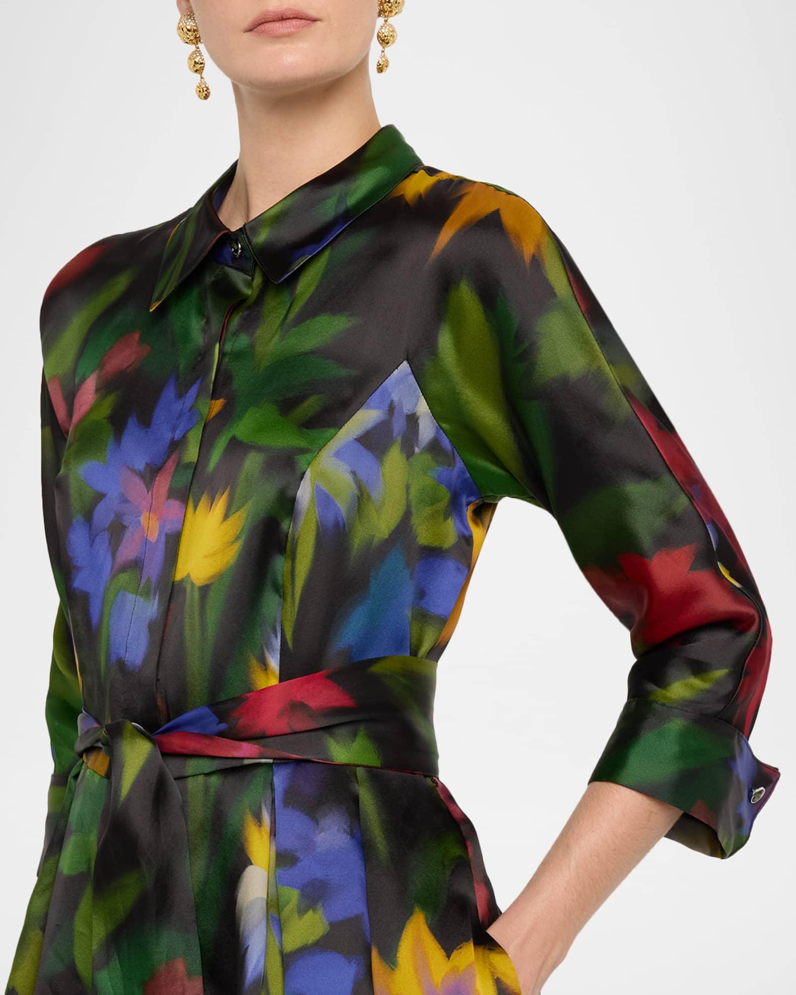 Pleated Floral-Print Silk Organza Shirt Gown Product Image