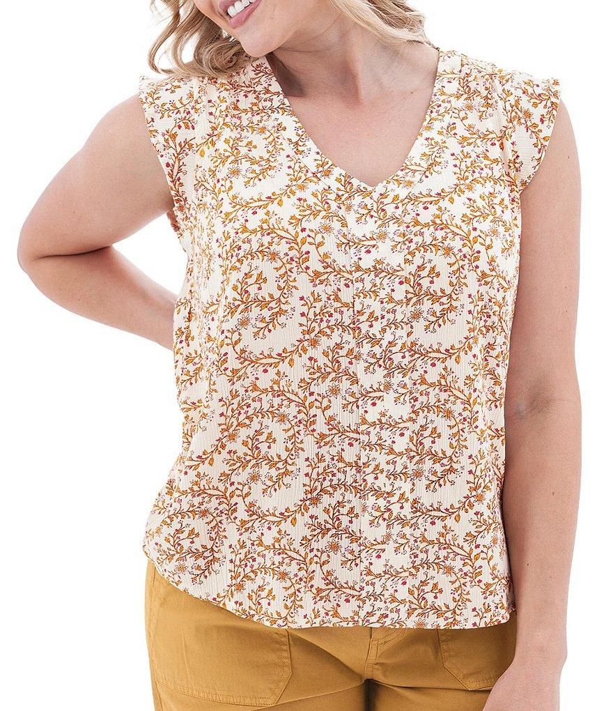 Aventura Francesca Floral Crepe Flutter V-Neck Tank Product Image