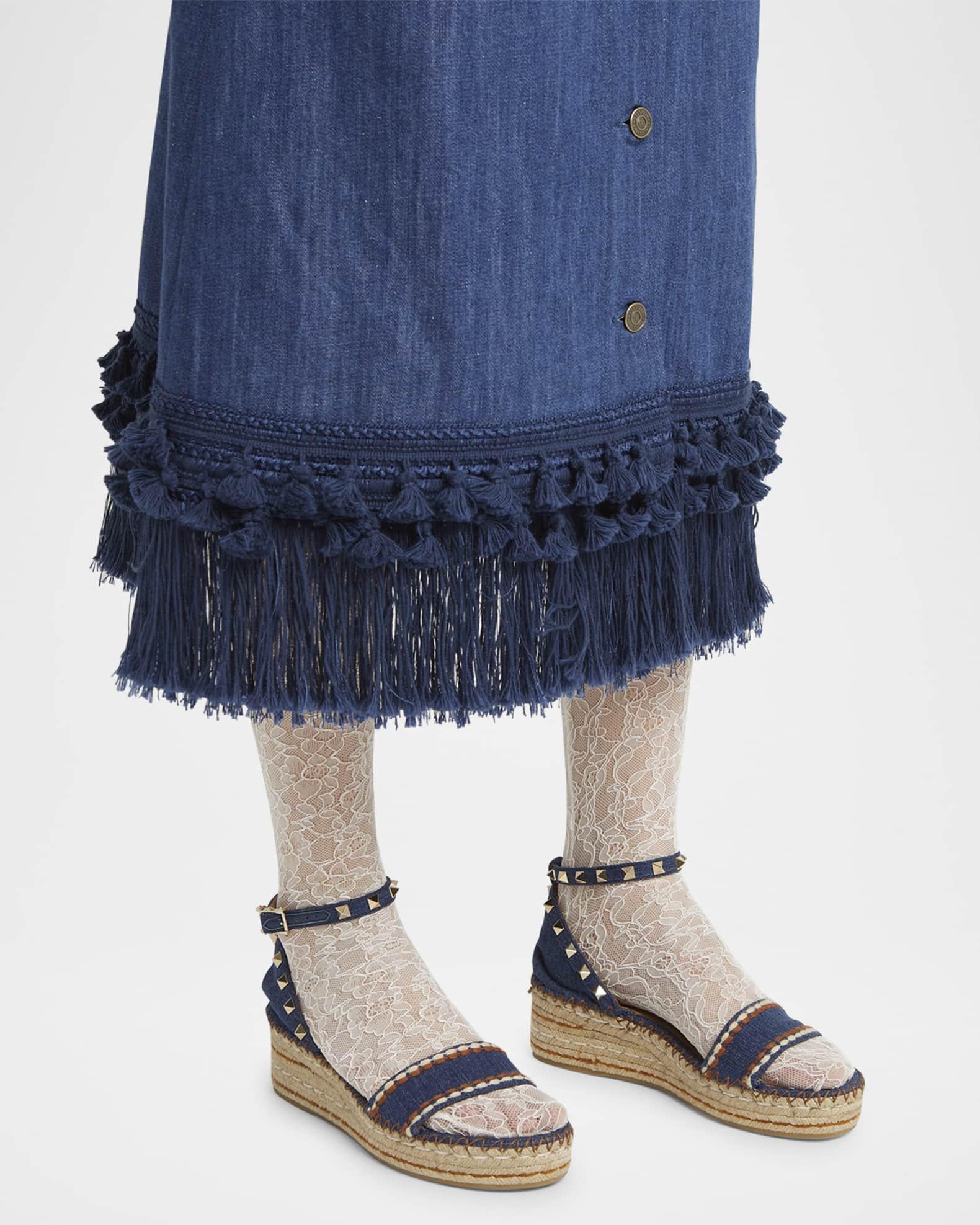 Rockstud Denim Wedge Espadrille Sandals Product Image