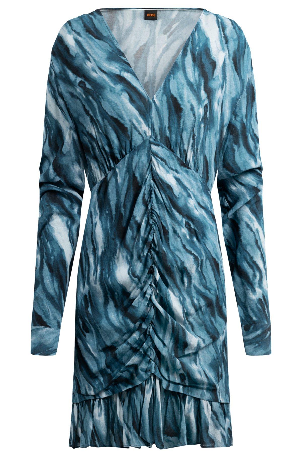 Gathered-front dress with marble-effect print Product Image