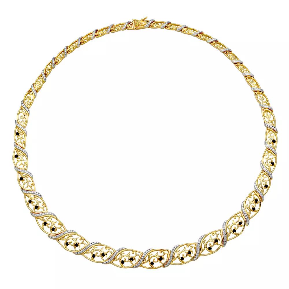 18k Gold Over Silver Diamond Accent Sapphire Graduated Marquise Filigree Necklace, Women's, Size: 17", Dk Bl Product Image