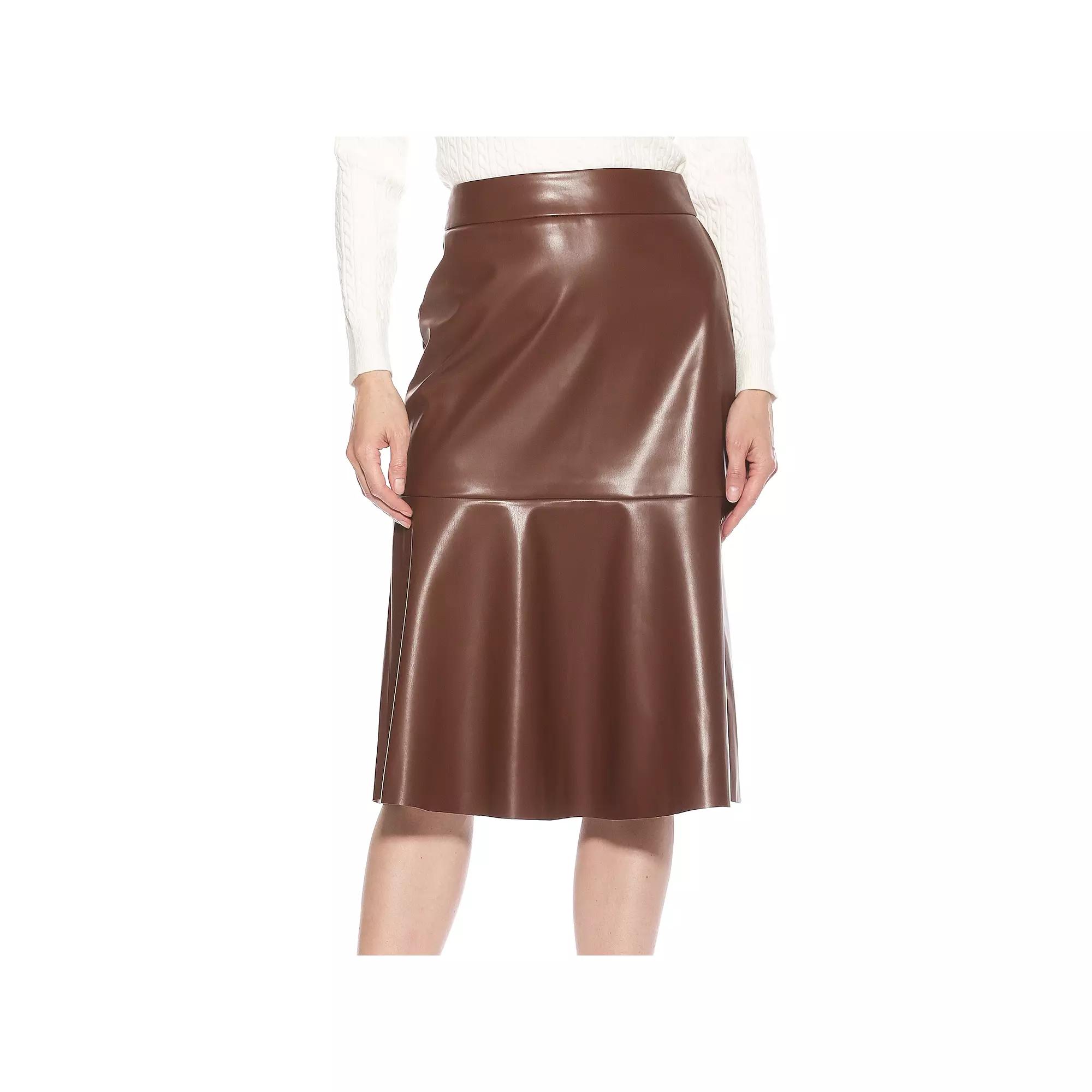 Women's ALEXIA ADMOR Ezra Midi Faux Leather Flared Skirt,  Product Image